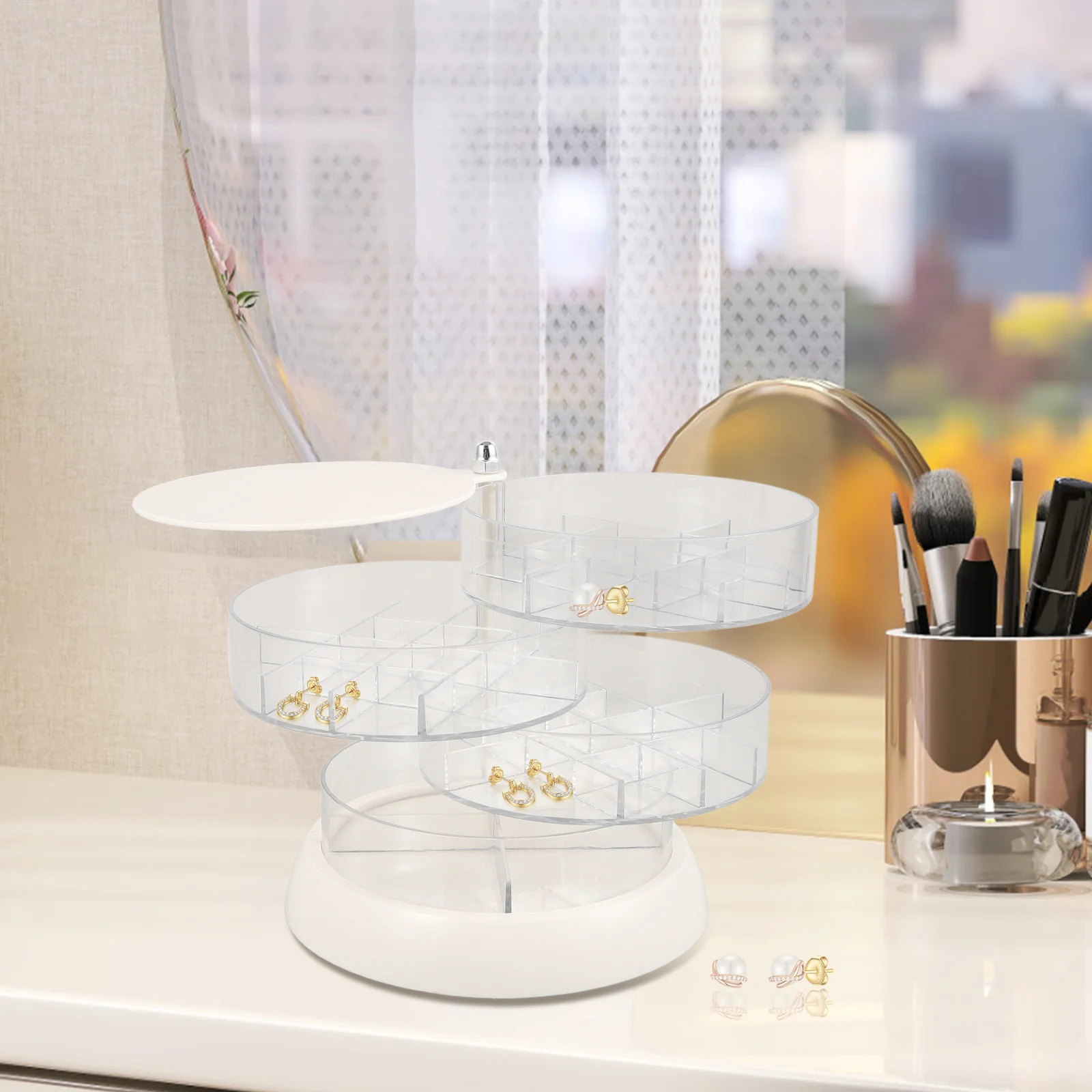 

Rotating Jewelry Box 4-Layer Earring Necklace Bracelet Organizer Vanity Storage Case Decorative Display Stand Trinket Case