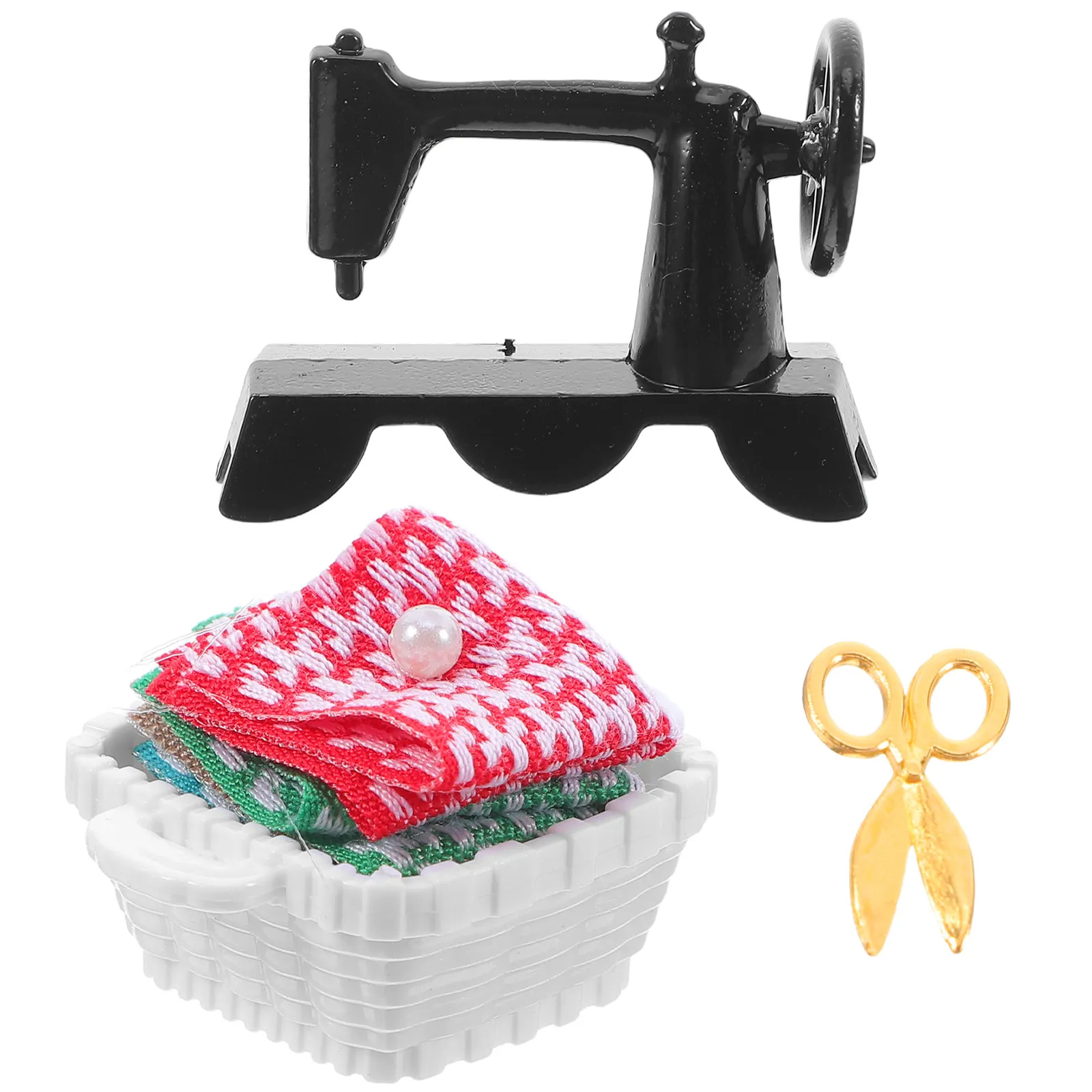 1Set Vintage Sewing Machine Miniature Vintage-Inspired Hand-Knitted Yarn Accessory Tabletop DIY Crafting Dollhouse Furniture