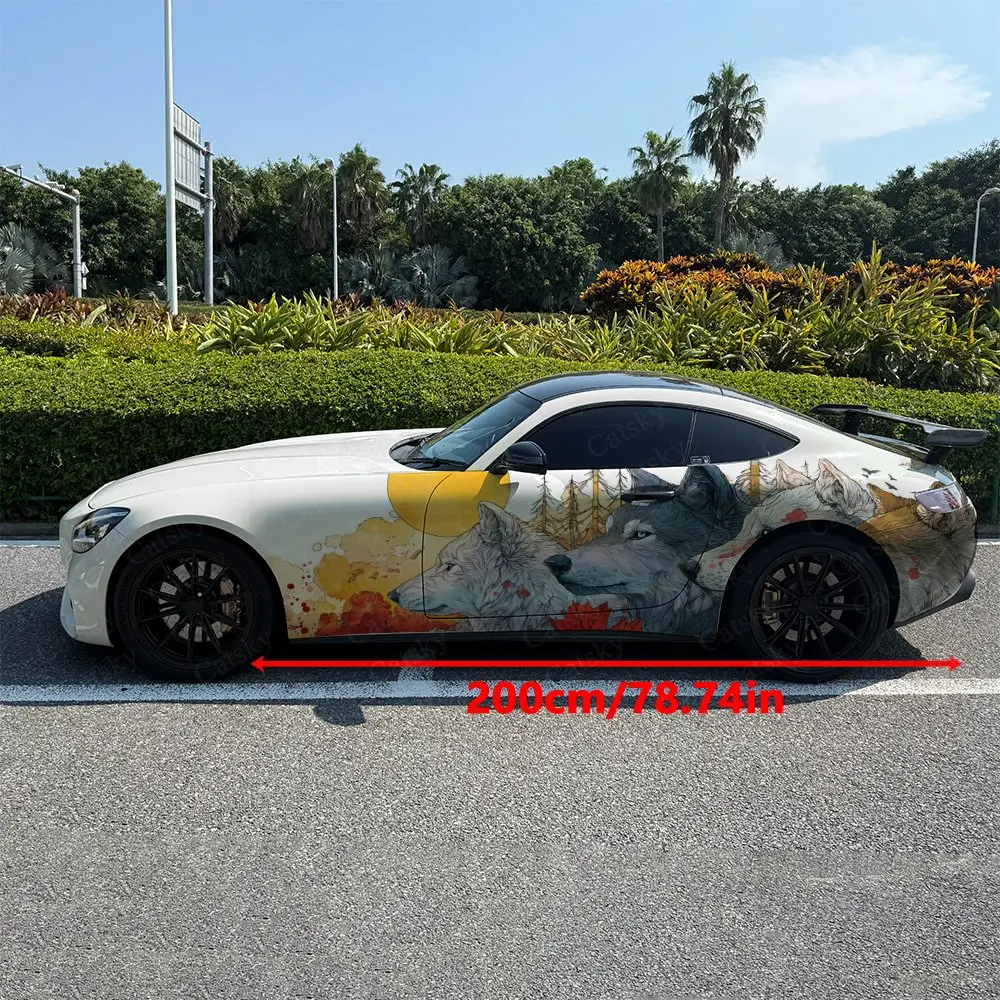 2pcs Wolf Pack Autumn Forest, Durable, Fade-resistant, Enhance Vehicle Aesthetics With Bold Artistic Design Car Vinyl Wraps