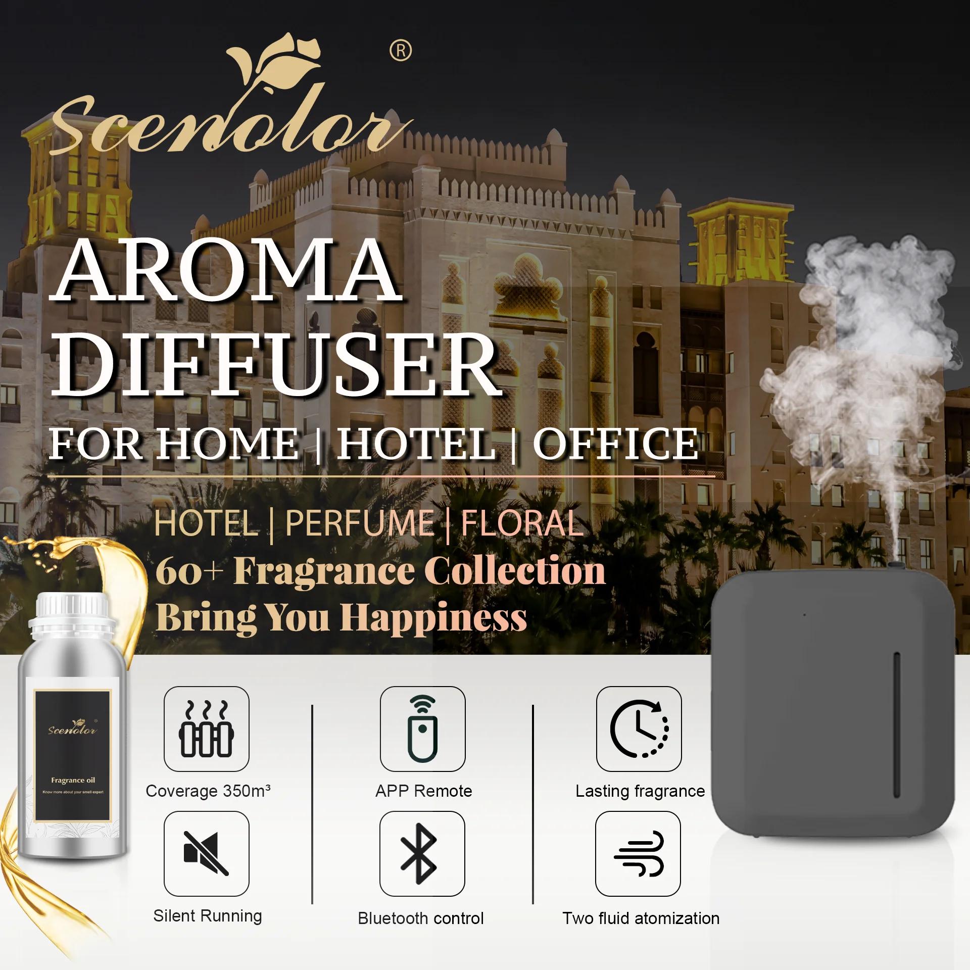 Perfume Essential Oil Aroma Diffuser For Home  Remove Odor Automatic Sprayer Air Freshener Machine App Control Device For Hotel