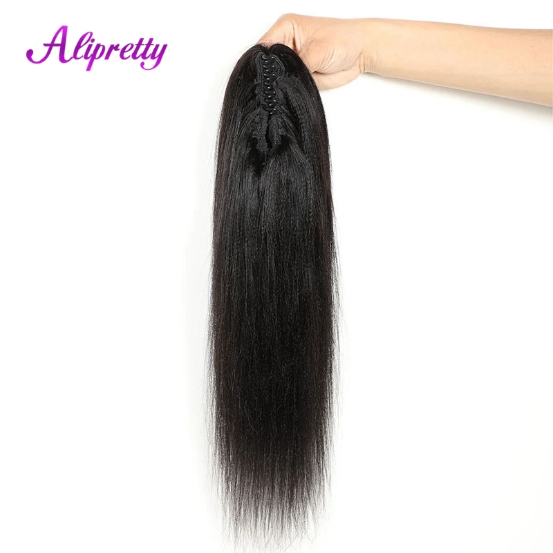 Alipretty Permed Yaki Straight Human Hair Ponytail Extensions Claw Clip In Ponytail Human Hair For Women Brazilian Remy Hair