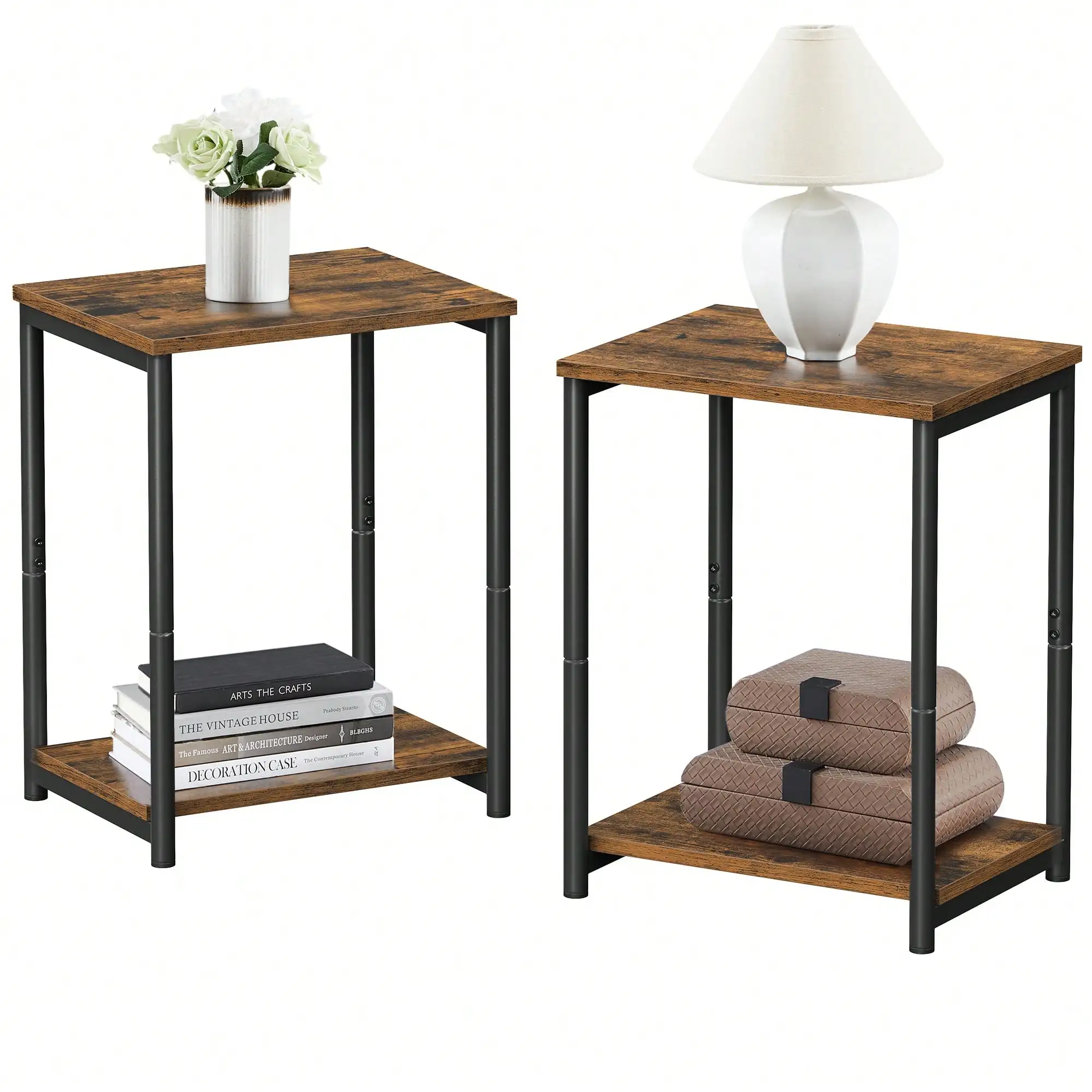 Tables d'appoint lot de 2, petite table d'appoint, table de chevet pour salon, chambre à coucher, bureau, salle de bain, marron rustique et noir ULET272B01