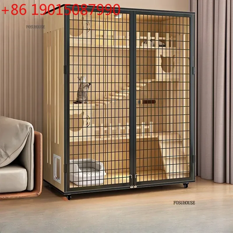 

Luxury Solid Wood Villa Cat House with Climbing Frame Outdoor Integrated Cat Cage Iron Mesh Door Panoramic Cat Hiding House