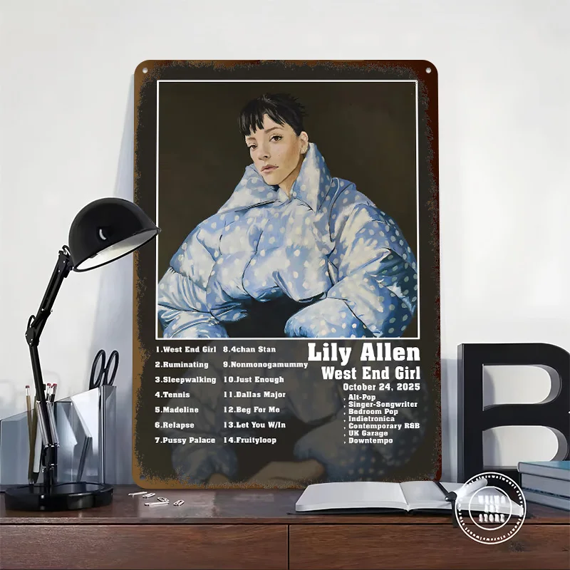 Lily Allen West End Girl Album Art Poster Customized Vintage Metal Signs Wall Art Retro Tin Plaque for Living Room Decor House