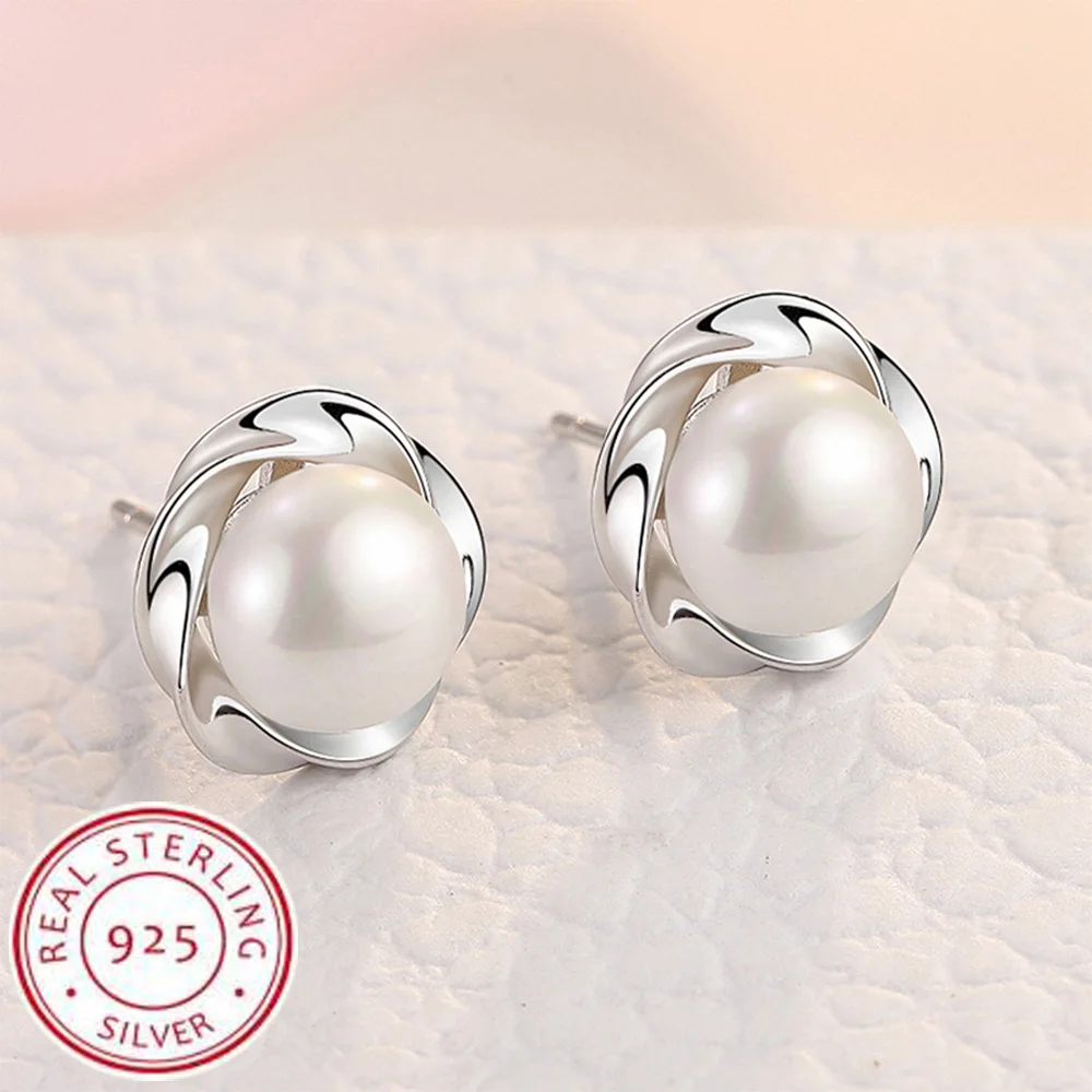 

925 Sterling Silver Freshwater Cultured Pearl Button Ball Stud Earrings For Women As Best Gifts Jewerly