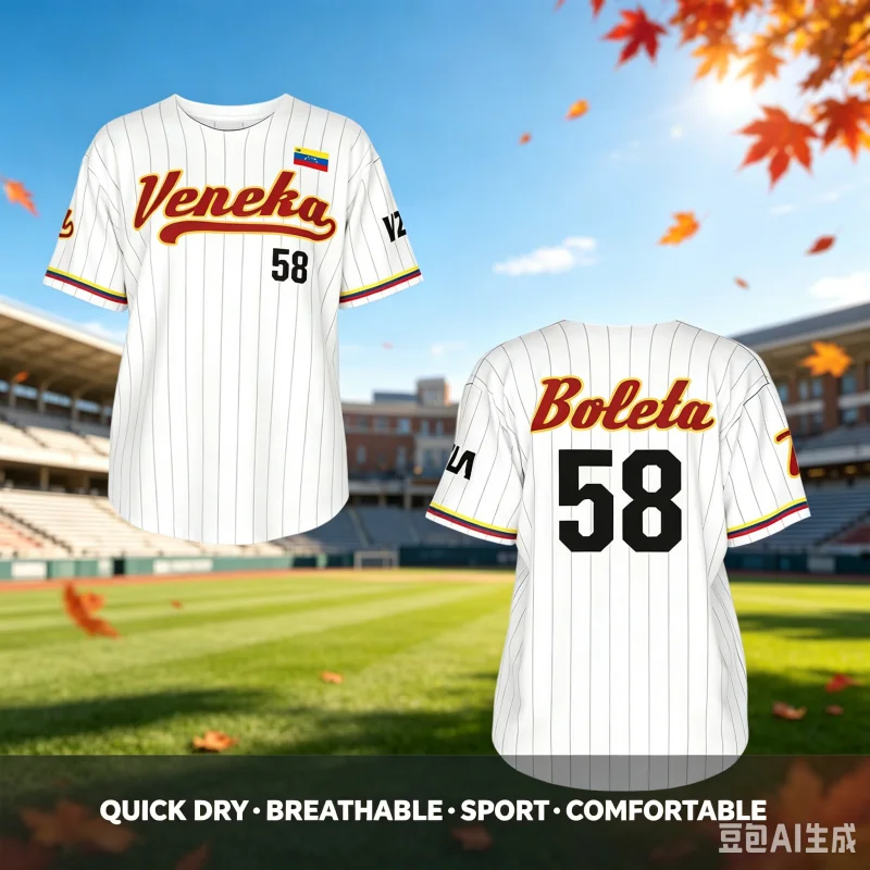 Venezuela Baseball Trikot_Veneka Boleta 58_ mit Flaggen-Akzenten, passendes Y2K T-Shirt für die Familie, geeignet für den täglichen Gebrauch und das Training – Detail 1