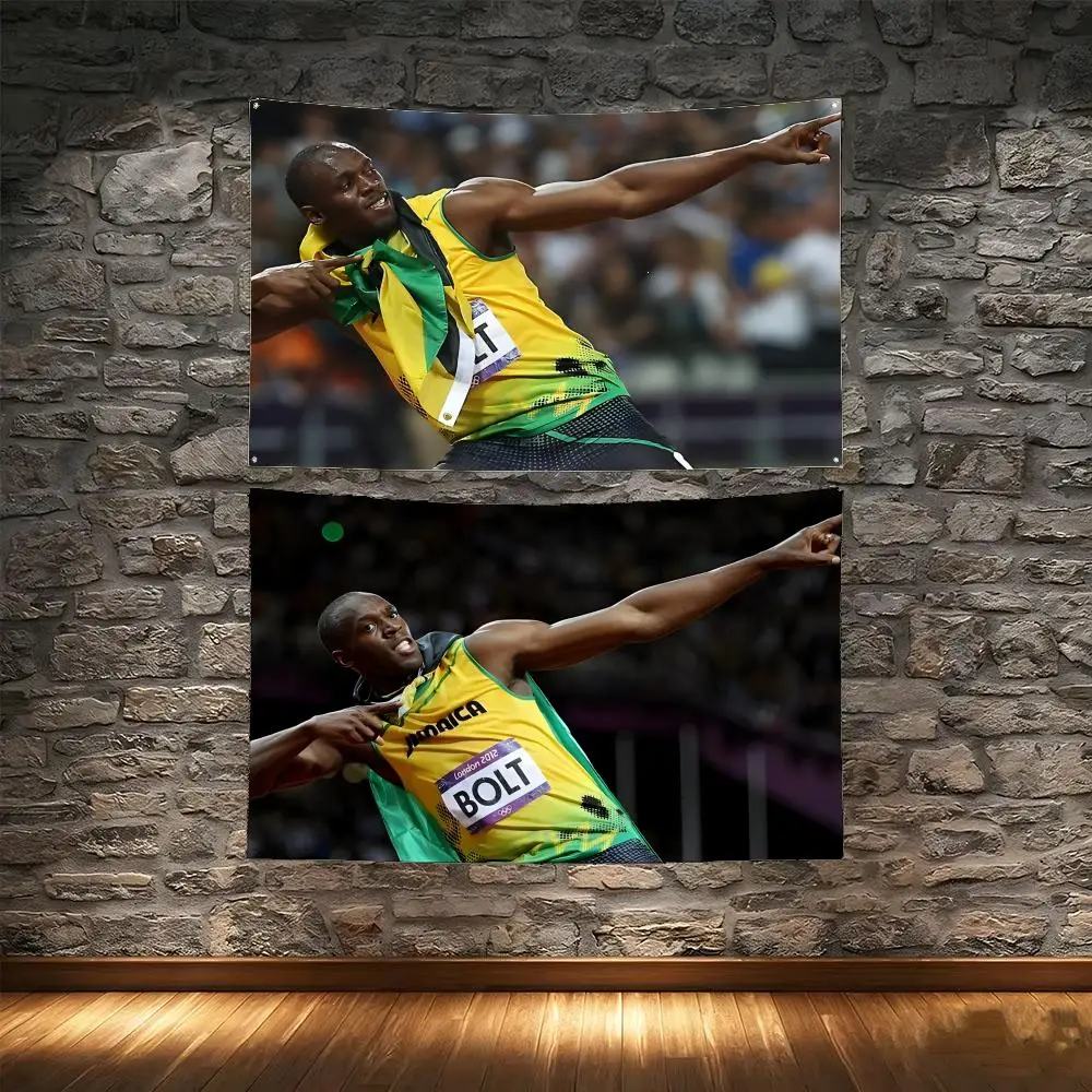 Speed Sports U-Usain Bolt Flags Tapestry Creative Pattern Photo Living Room Wall Art Party Outdoor Decor