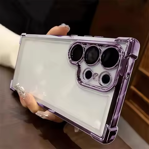 Luxury Plating Shockproof Clear Case for Samsung Galaxy S25 Ultra S24 S23 S22Plus S21 S20 Hard Acrylic Hybrid Bumper Armor Cover