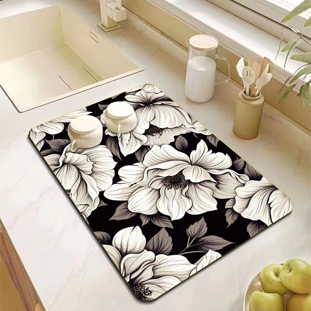 

flower Super Absorbent Dish Drying Mat for Kitchen Tableware Pad Dish Mat Non-slip Placemat Cushion