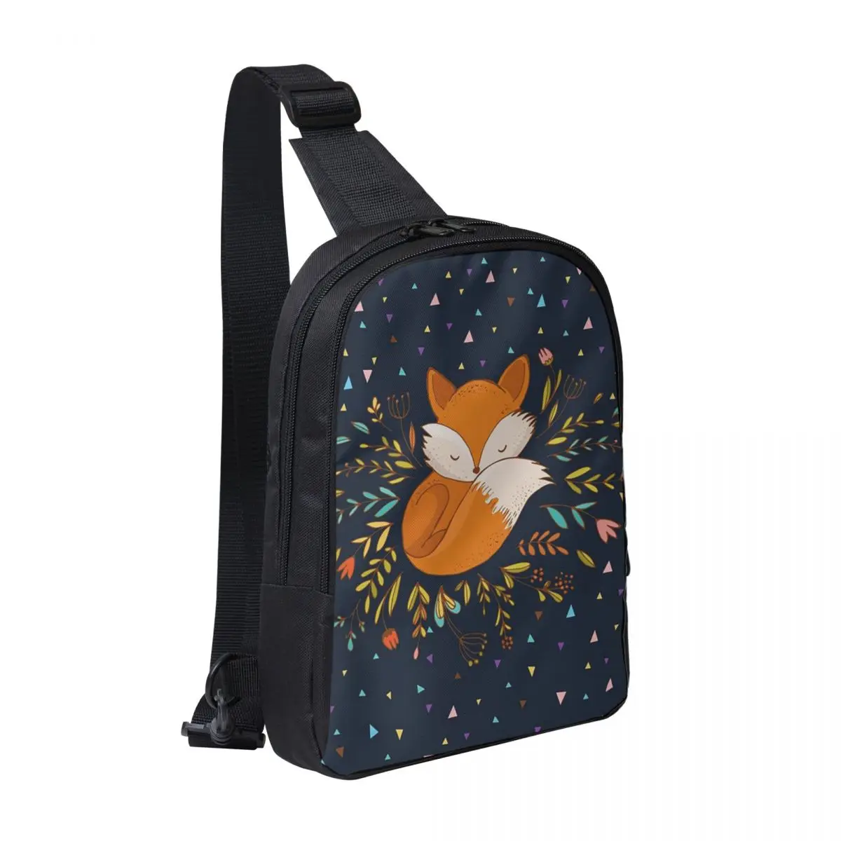 

Cute Fox Flowers And Triangles Chest Bag Men Sling Crossbody Backpack Chest Bag Traveling Hiking Daypack Shoulder Bag