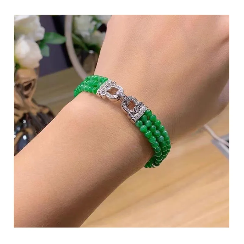 

Silver Button Three Rows Emerald Buckle Handmade Pearl Buckle Necklace Bracelet Buckle Universal Buckle Versatile Accessories