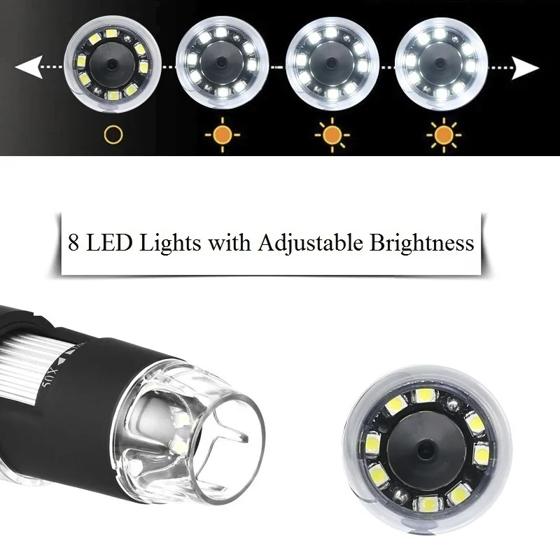 1000X Digital Microscope 3 in 1 USB or WiFi Microscope for Smartphone or Computer 8 LED with Stand for PCB Inspection Tool