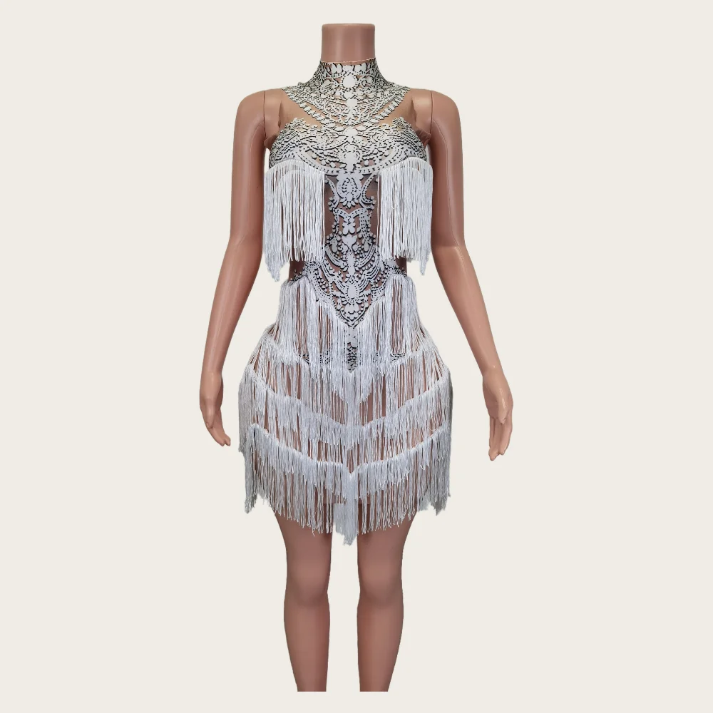 Fashion Clothing Pattern Fringes Short Party Prom Dress Showgirl Dancer Stage Performance Costume Women Tassel Nightclub Dresses