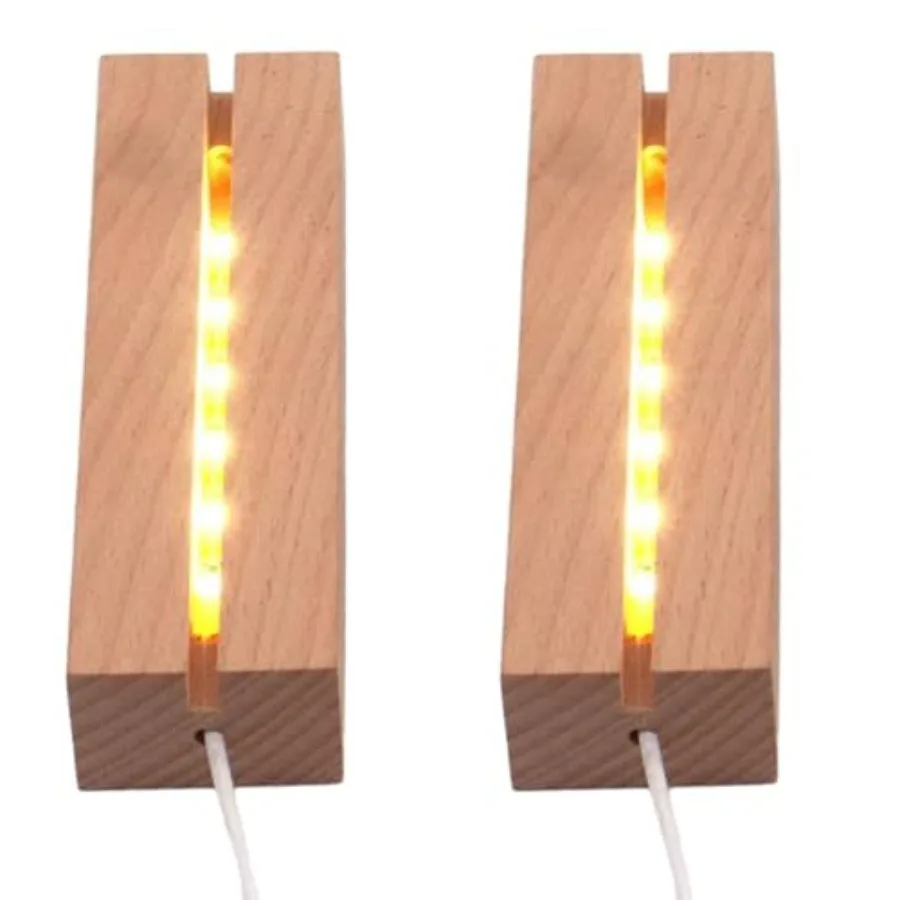 s Wooden LED Light Display Stand Base, Rectangle Wood Led Base Wooden Lamp Base for Display Photos Acrylic Pictures Plexiglass