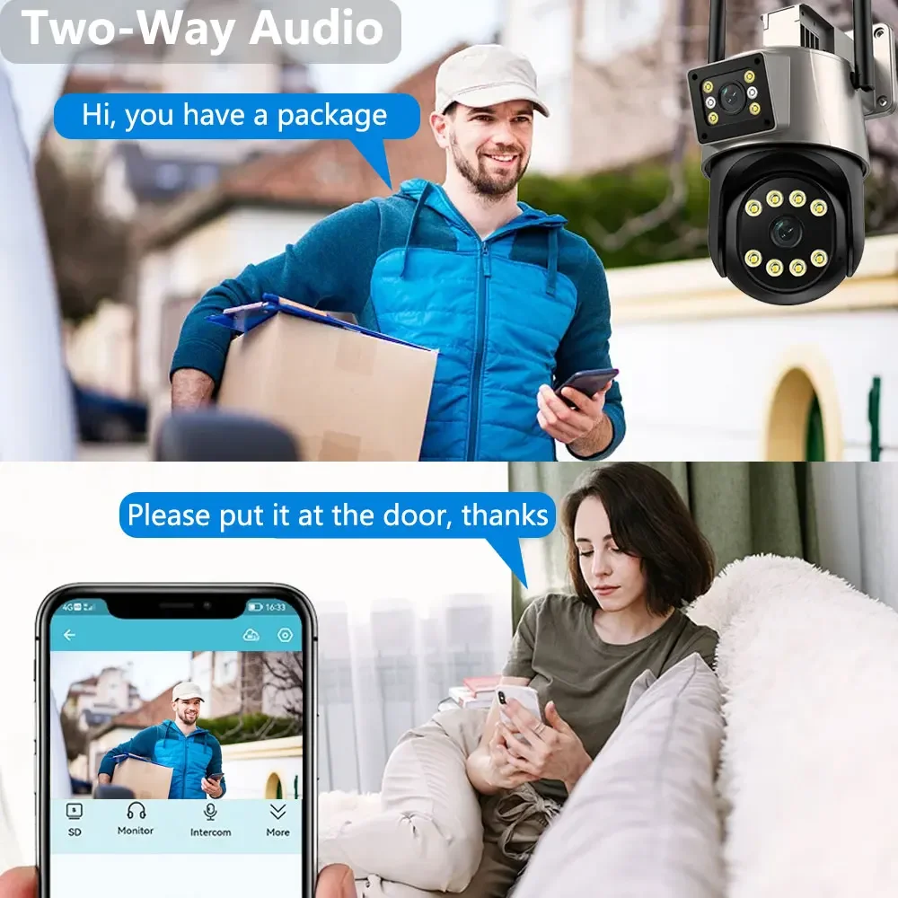 Wifi PTZ Camera Outdoor PTZ Dual Screen Human Detect CCTV Surveillance 6MP Security IP Camera iCSee APP 10CH 8MP 4K NVR System