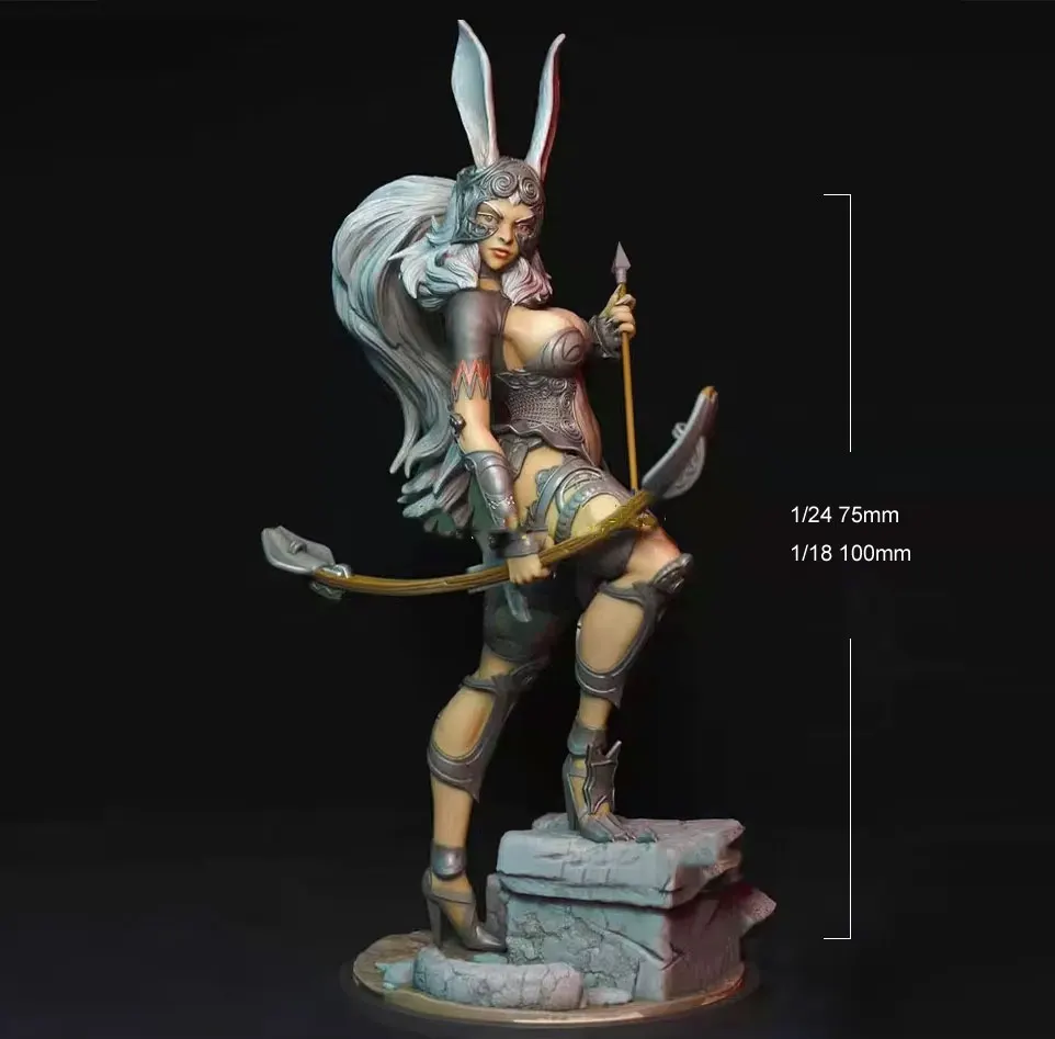 1/24 1/18 Resin Model Kits Rabbit Girl Warrior Unpainted No Color Sculpture Figurine 290