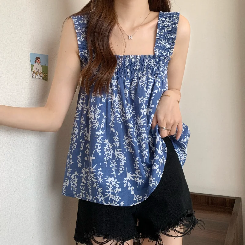 French Style Floral Casual Sleeveless Top Summer New Original Design Fashion Sweet Youthful Wind Versatile Popular Lady Clothing