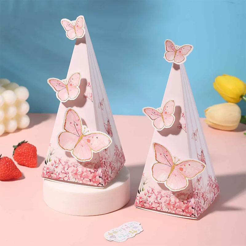 10/20Pcs Cartoon Schmetterling Papier Süßigkeiten Geschenk Box Dreieck 3D Schokolade Hochzeit Gunsten Geschenk Verpackung Box Geburtstag Party Dekoration – Detail 4