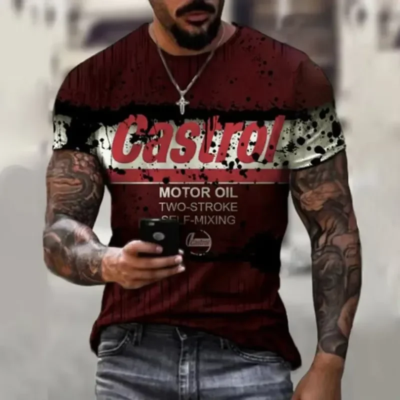 Retro Men's T Shirt Oil Brand 3D Printed Short Sleeve Loose Fit Streetwear Motorcycle Enthusiast Top Casual Summer Tee