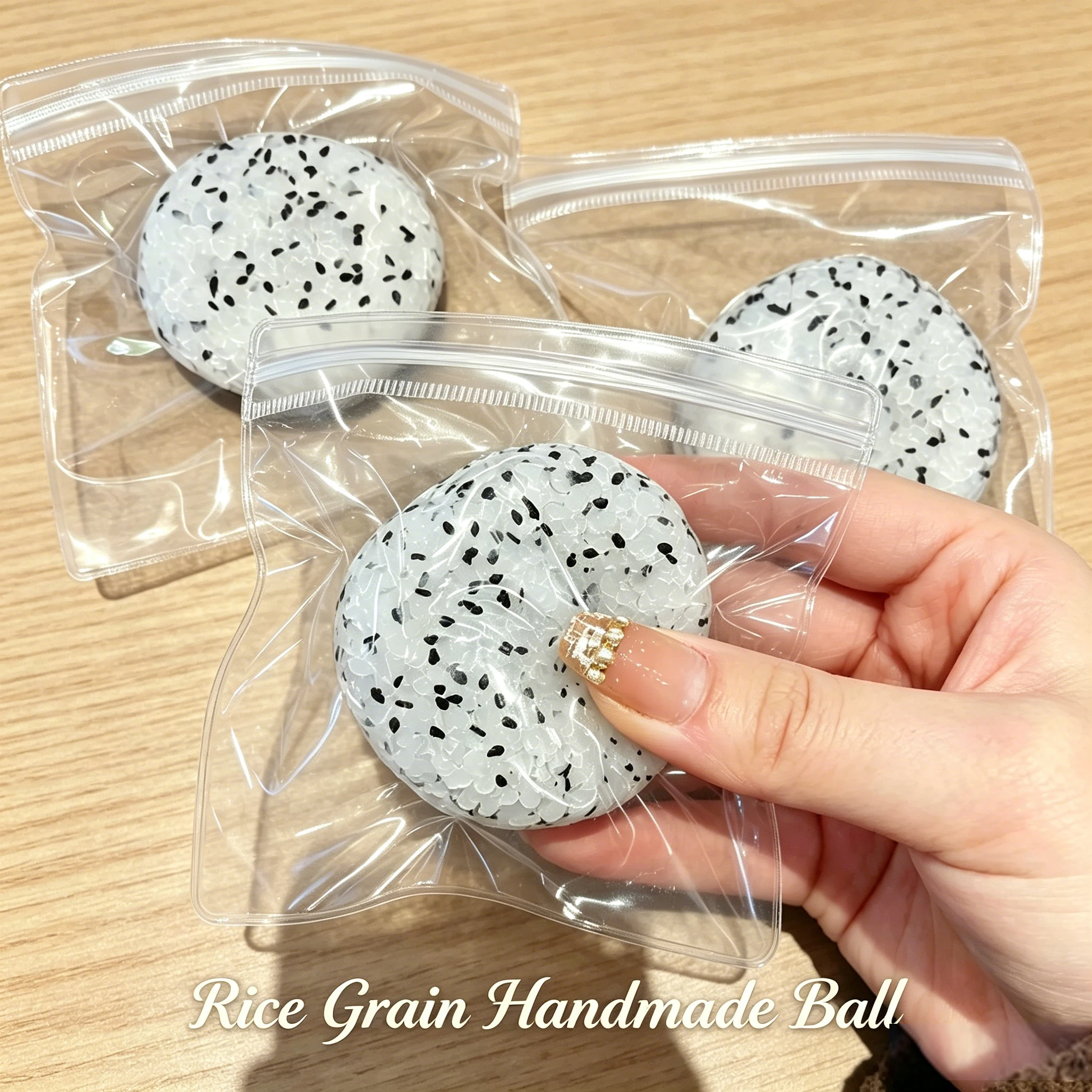6cm Black Sesame Rice Bead Squishy Stress Ball Soft Stretch Fidget Squeeze Toy Anti Anxiety Sensory Hand Therapy Toy Adult Gift.