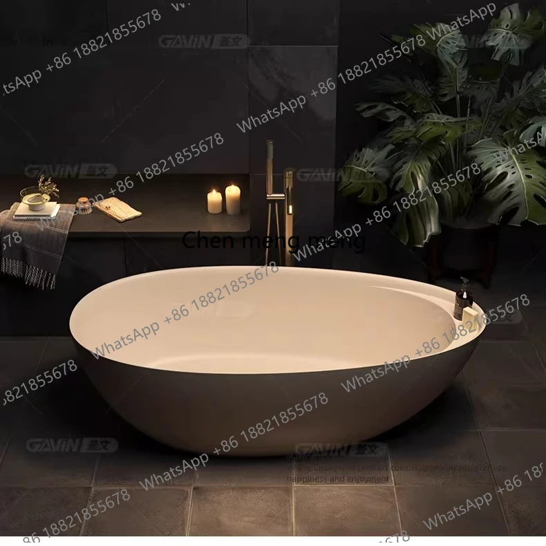Free-standing artificial stone bathtub, goose egg type household bathroom, bathtub, double hotel, homestay