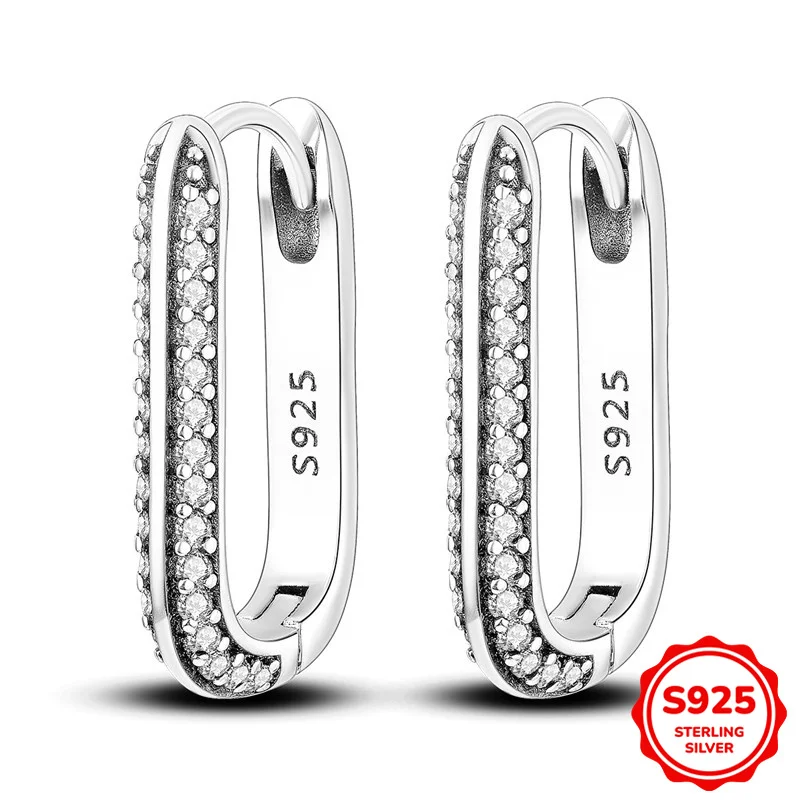 

100% 925 Sterling Silver Earrings Women Close-set white Zirconium U-shaped Hoop Earring For Anniversary Wedding Jewelry Gifts