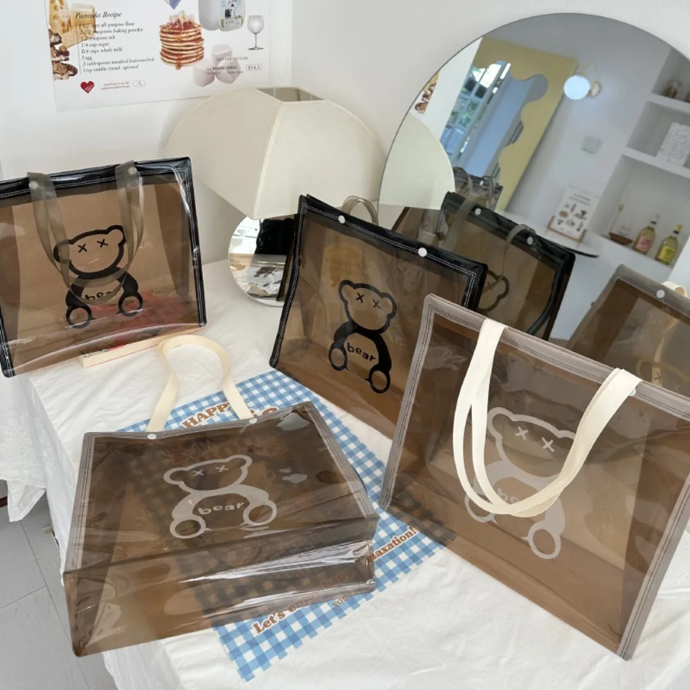 

Сумка на плечо из ПВХ с мультяшным медведем и пуговицами, водонепроницаемая пляжная сумка для хранения, сумки, женская сумка для покупок, сумки