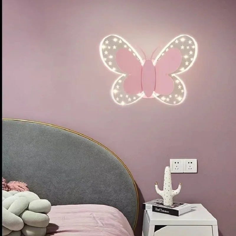 Cartoon Muur Lamp Voor Kinderkamer Gangpad Creatieve Rocket Butterfly Cloud Star Sconces Slaapkamer Nachtkastje Nachtlampje Jongens Meisjes