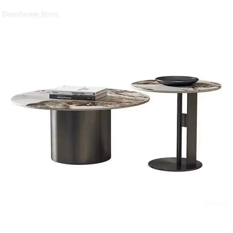 Luxury Slate Round Coffee Tables Designer Stainless Steel Coffee Table Creative European Sofa Side Table Living Room Furniture U