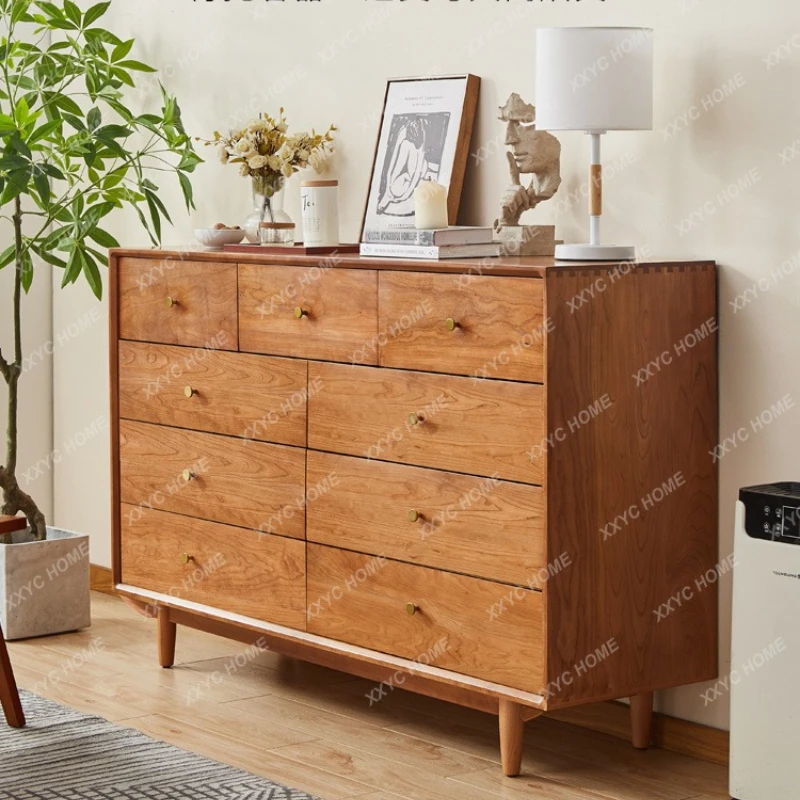 Solid wood cherry wood style living room simple locker, bedside storage nine chest cabinet