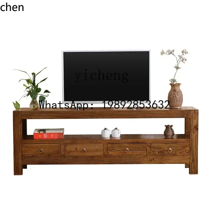 CC  Overall TV Cabinet Solid Wood Walnut Color Old Elm Wood Elevated Version