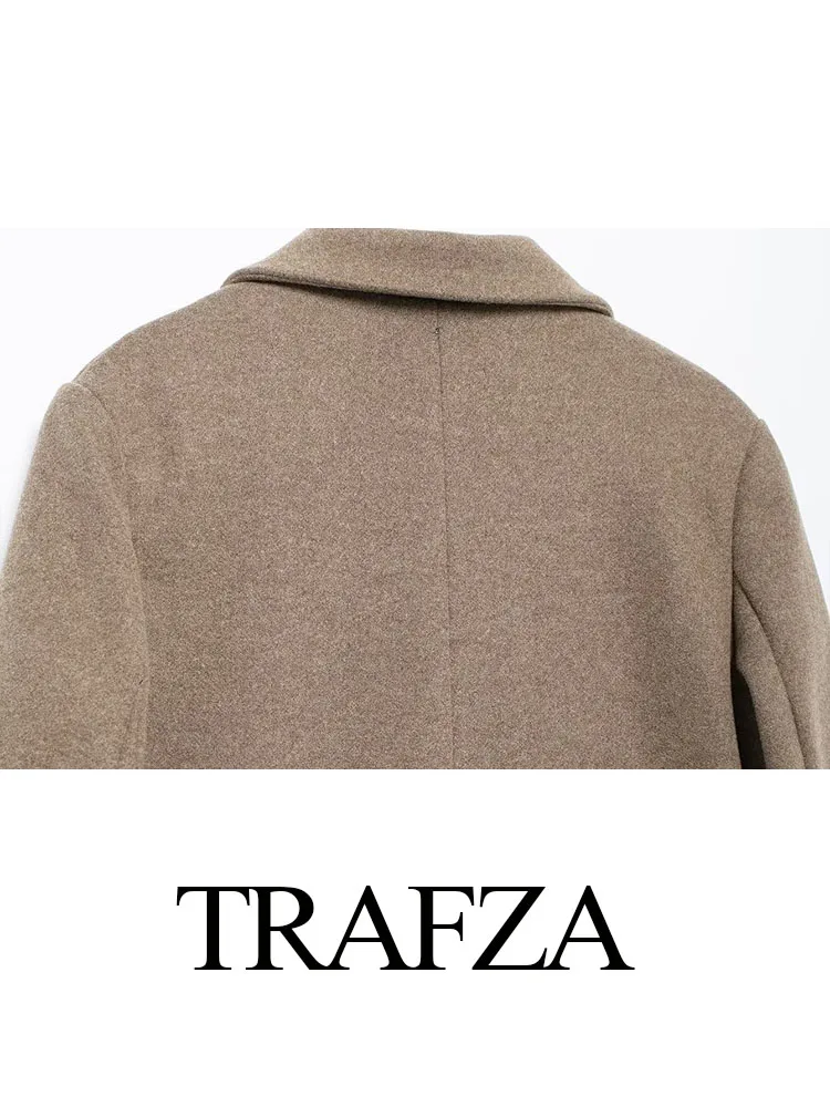 Trafza Winter mode Frauen Mäntel solide Turn-Down-Kragen lange Ärmel Taschen Knopf zweireihige weibliche Freizeit mäntel