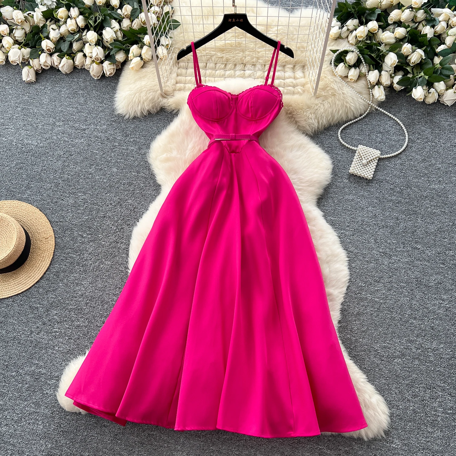 

Sexy Ruched sleeveless Spliced lace Vintage korean fashion Evening A-line dress ceremony dresses women clothing