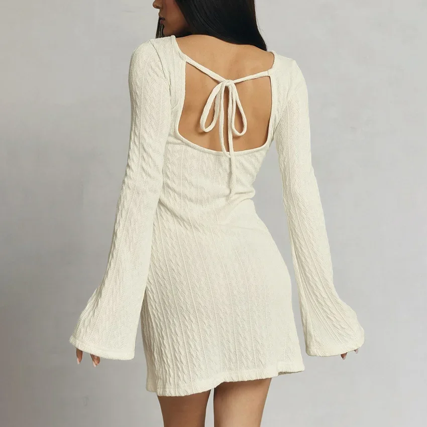 2024 Winter New Fashion Sexy Nightdress Sexy Backless Knitted Women's Pajamas Skin-friendly Home Clothes Sexy Sleepwear