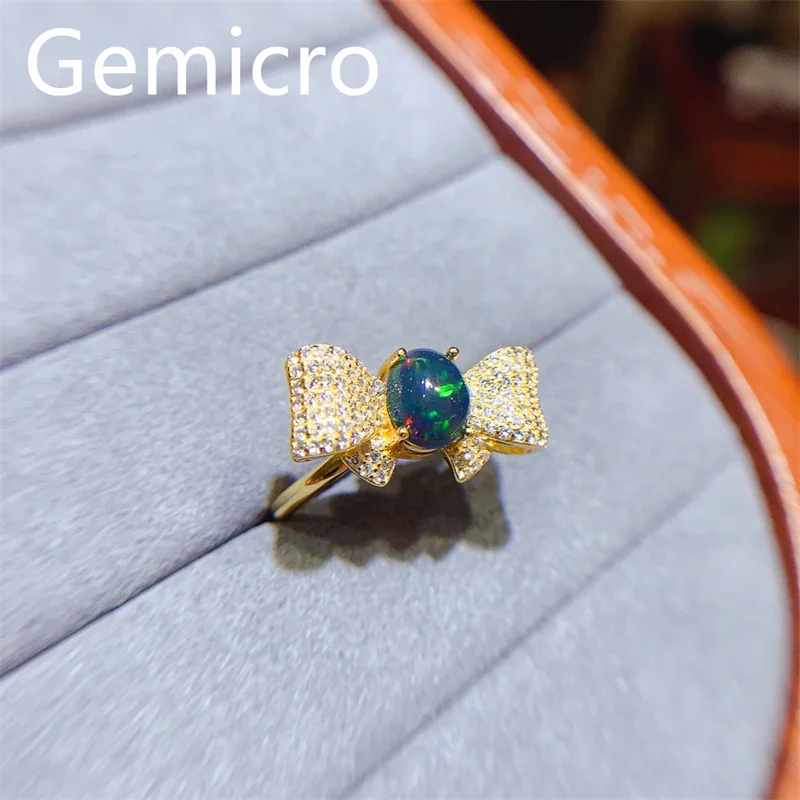 Gemicro 6mm*8mm Black Opal Silver Ring for Party 100% Natural Dyed Opal Ring Solid 925 Silver Opal Jewelry Gift for Woman