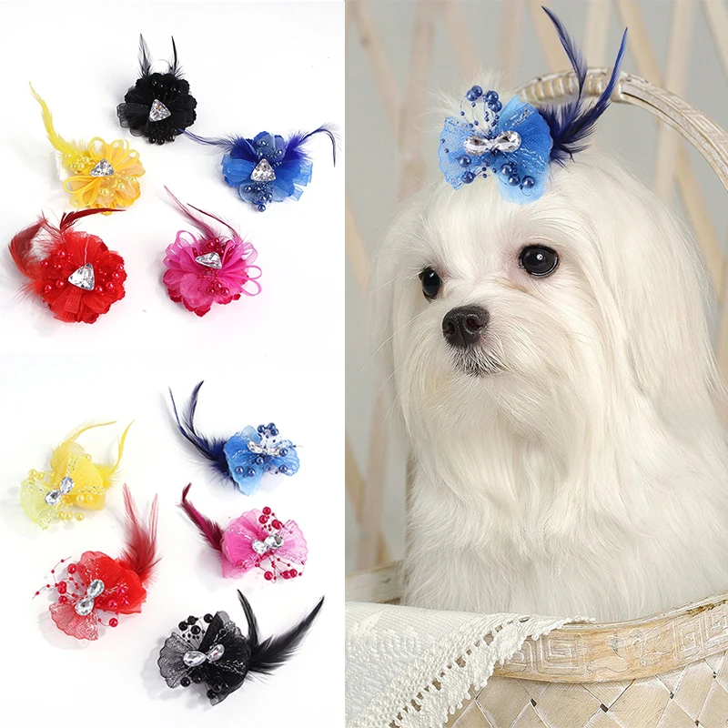 Pet Flower Head Hair Bows Small Pog Grooming Accessories Dog Bowknot Rubber Band PPet Rubber Band Fashion Random 1pc Cute