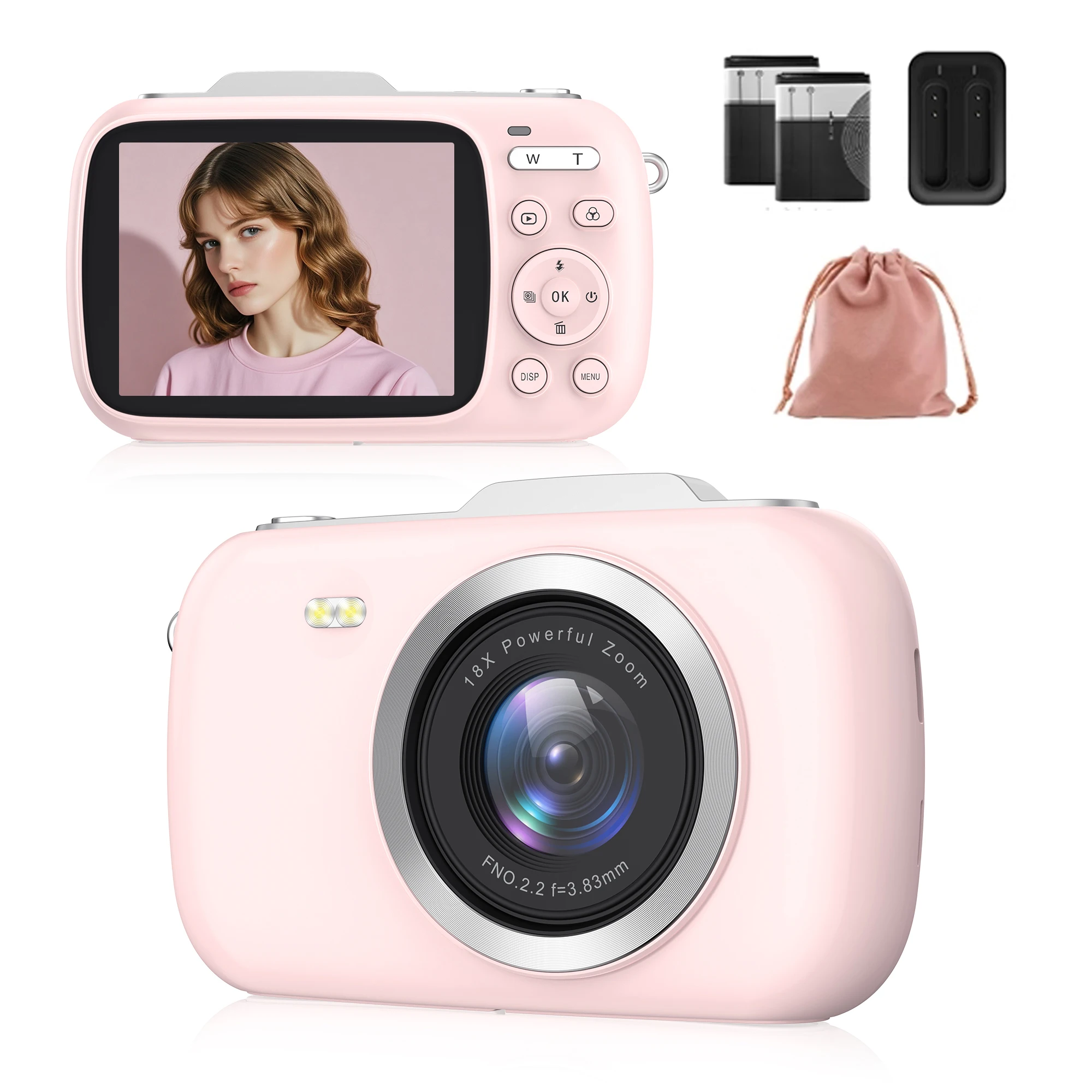 Digital Camera Girls Kids Camera for Children Camcorder with 18X Zoom Compact Cameras 5K 80MP Cameras for Beginner Photography