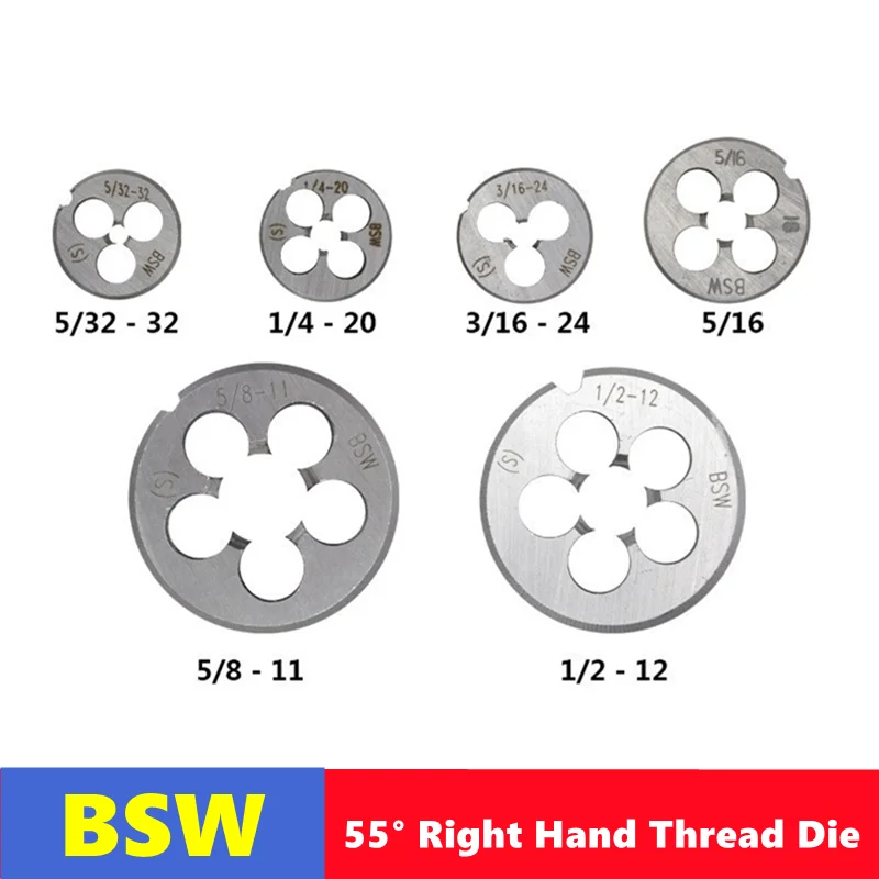 55 ° British Standard Wyeth Right Hand Die 1/8 1/4 3/8 7/16 3/4 1-8 2-4.5, Machine and Hand Tools for External Thread Tapping