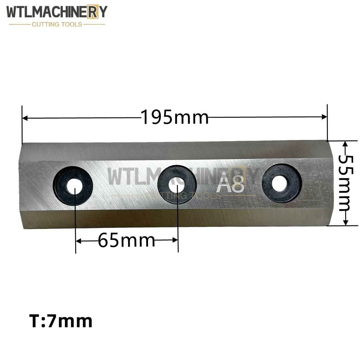 2Pcs Wood Chipper Blade 195x55x7mm Garden Chippers Wood Shredder Machinery Cutting Tools Hole Pitch:65mm