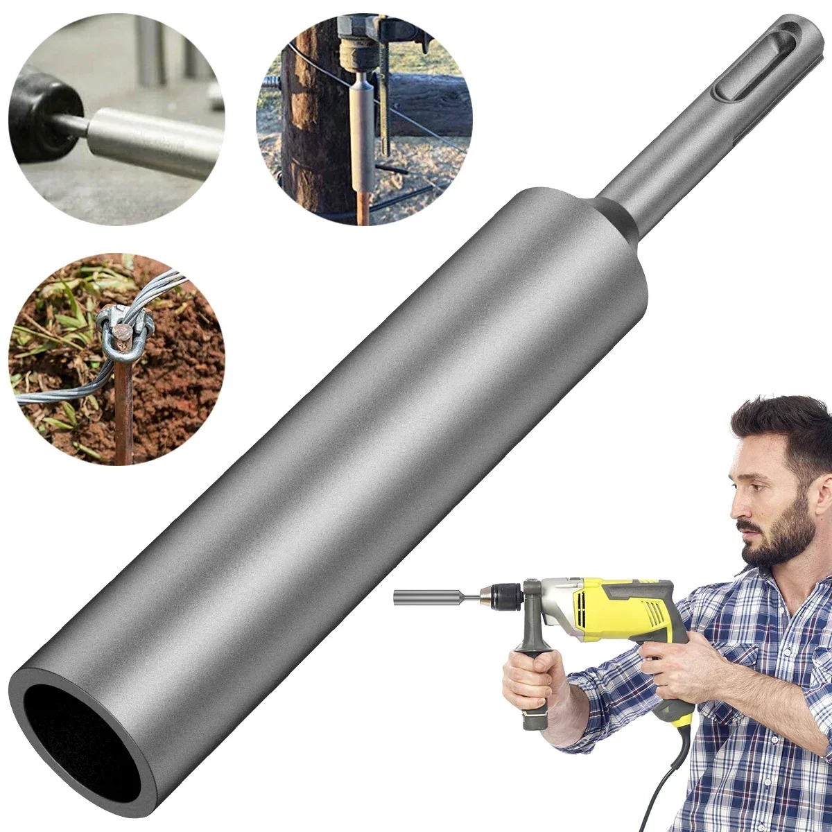 SDS Plus Ground Rod Driver Durable 17mm Earth Stake Grounding Rod Hardened Steel  for SDS Plus Rotary Hammer Drill Power Tool