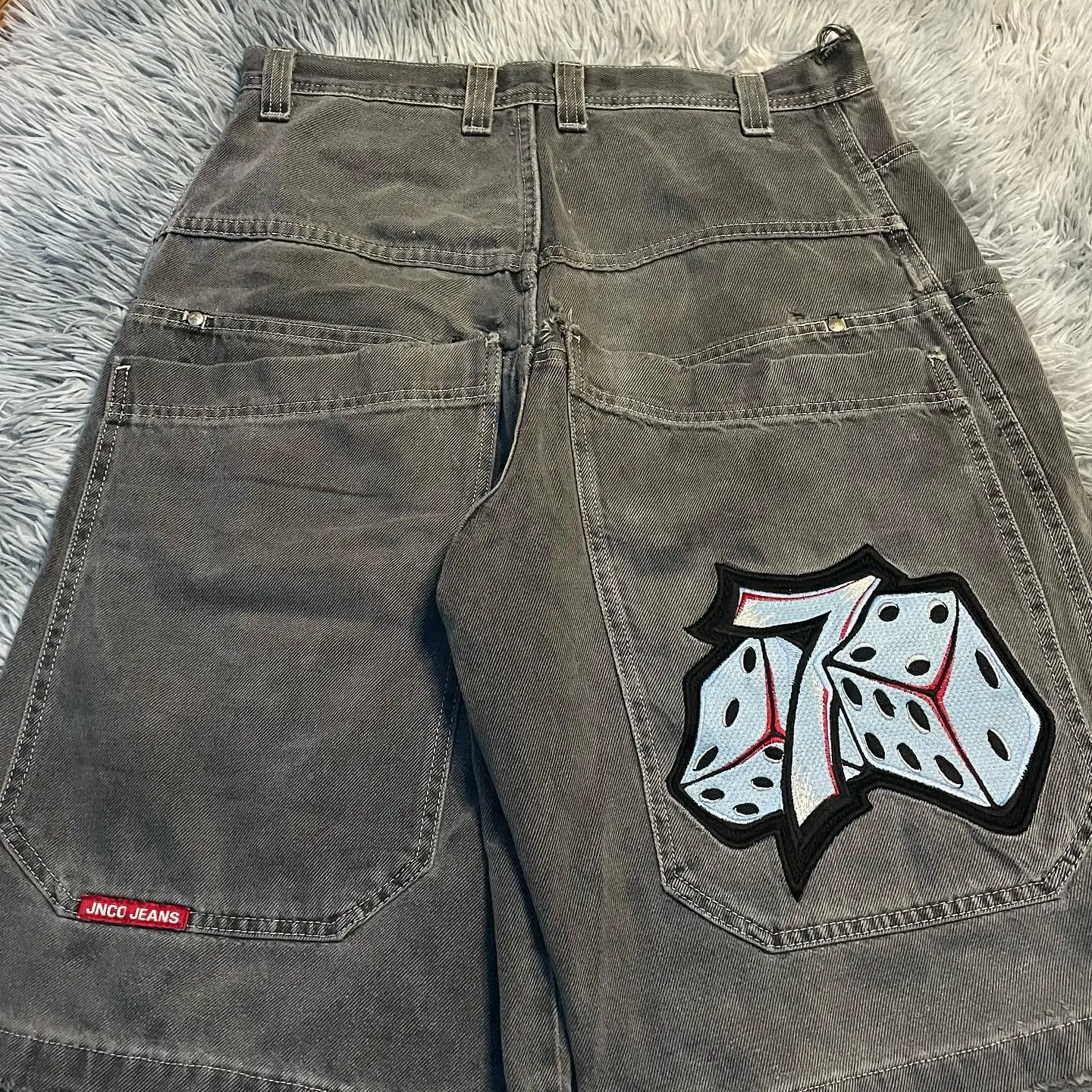 JNCO Shorts Y2K Harajuku Hip Hop Lucky Dice Graphic Print Retro Baggy Denim Gym Shorts Gothic Men Basketball Shorts Streetwear