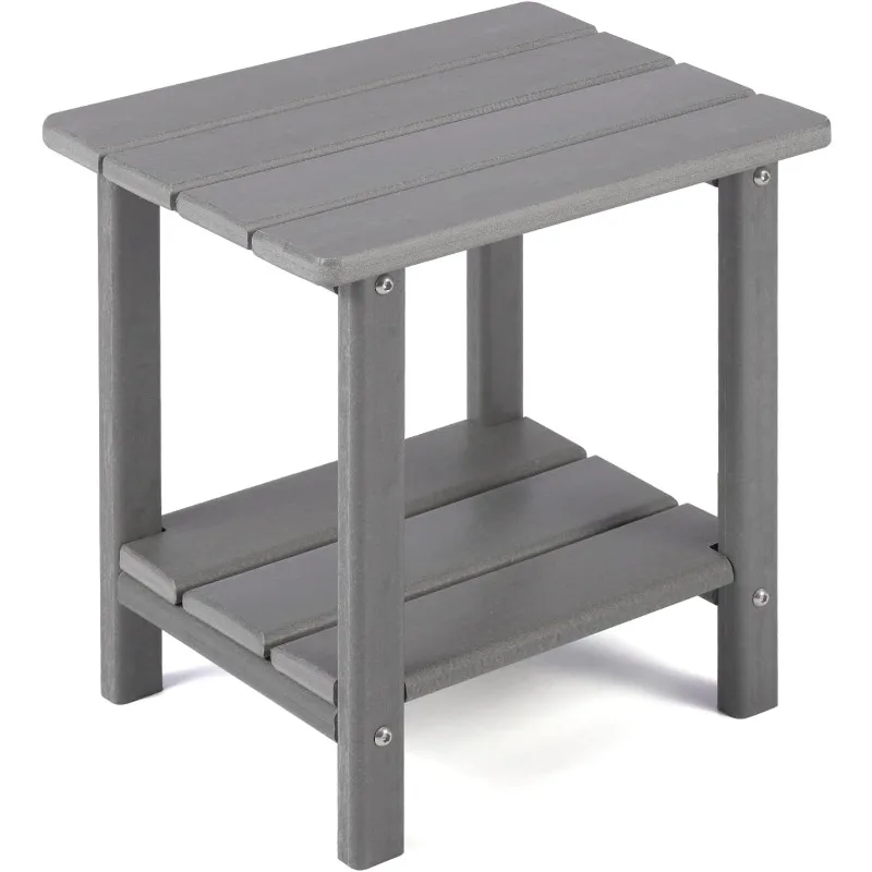 

Outdoor Side Table, 2-Tier Sturdy Patio End Table Weather Resistant, 16.5" Solid Side Table for Patio, Pool, Porch (Grey)