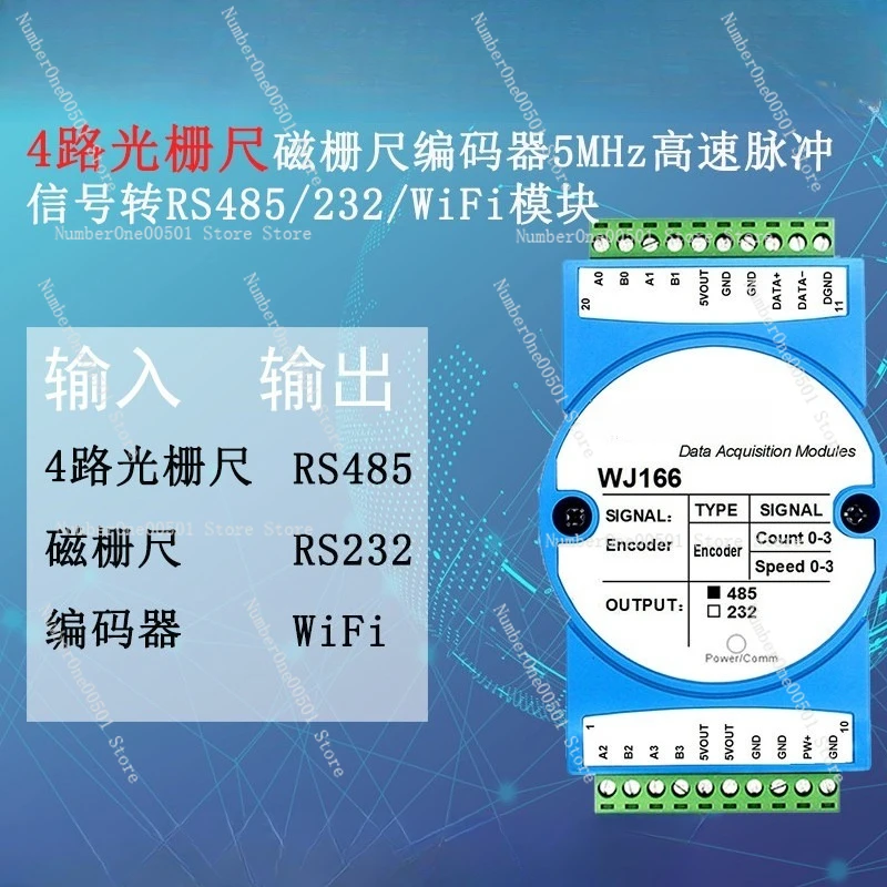 4-Channel Grating Ruler Magnetic Ruler Encoder 5MHz High-speed Pulse Counting To RS485WiFi232 Module WJ166