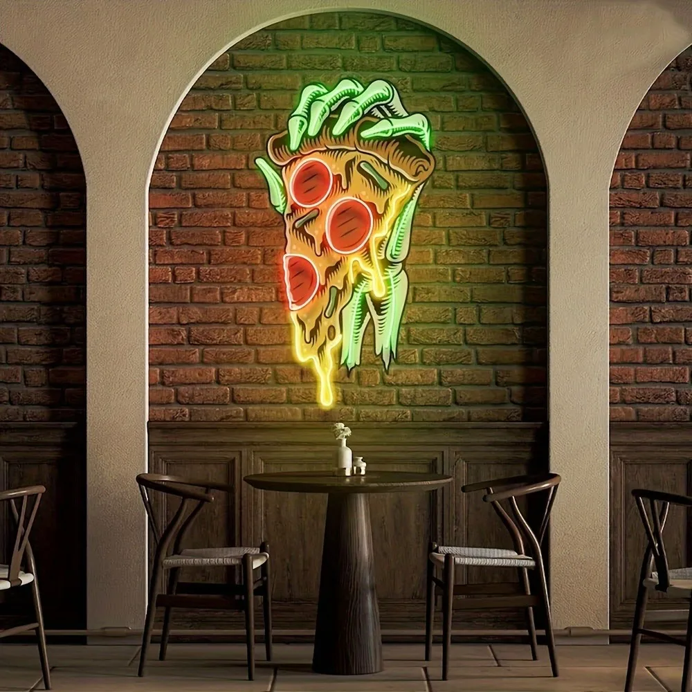 

Skeleton Hand Holding Pizza Neon Sign for Wall Decor Skeleton Pizza Pop Art Neon Light Bar Restaurant Shop Party Decoration Gift