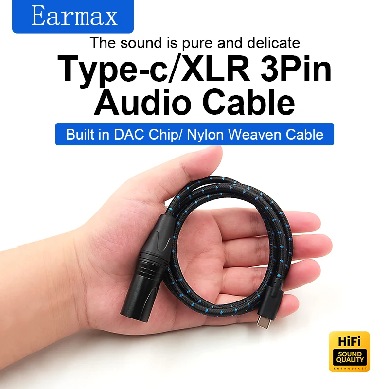 USB-C to XLR 3Pin TYPE-C Blue nylon pattern Cable For Mixing Console Amplifier Audio Speakers Mobile Laptops Phones and iPads