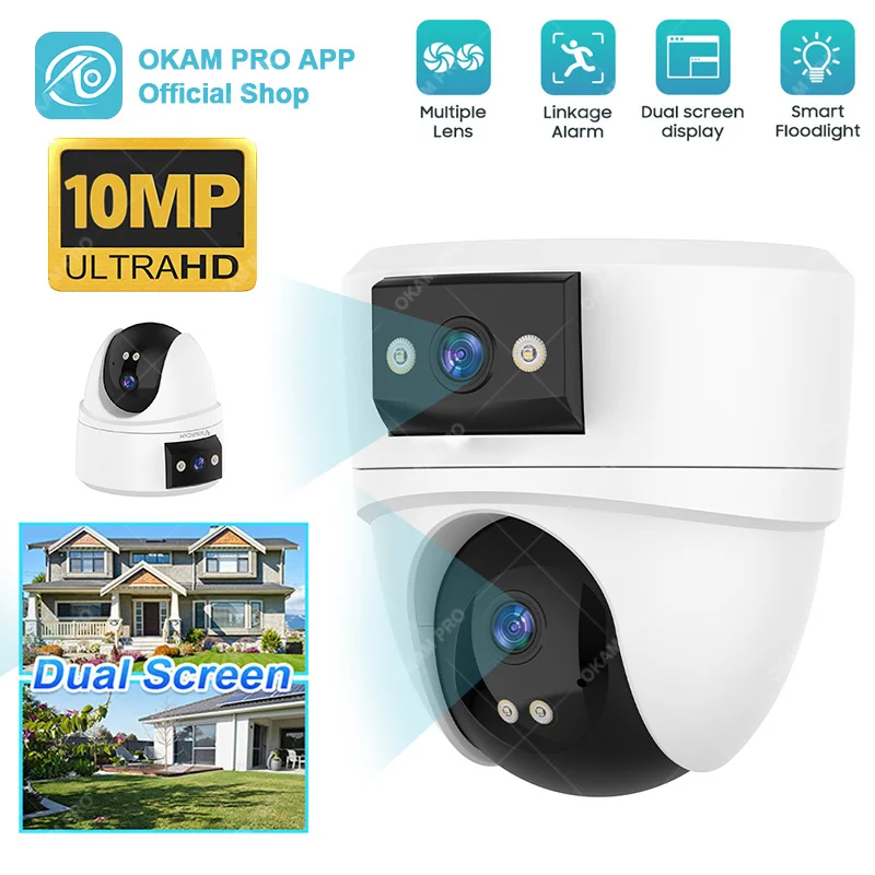 

OKAM PRO Dual Lens HD 10MP WIFI CameraHumanoid Detection Tracking PTZ Outdoor Camera Night Vision Two-way Intercom CCTV