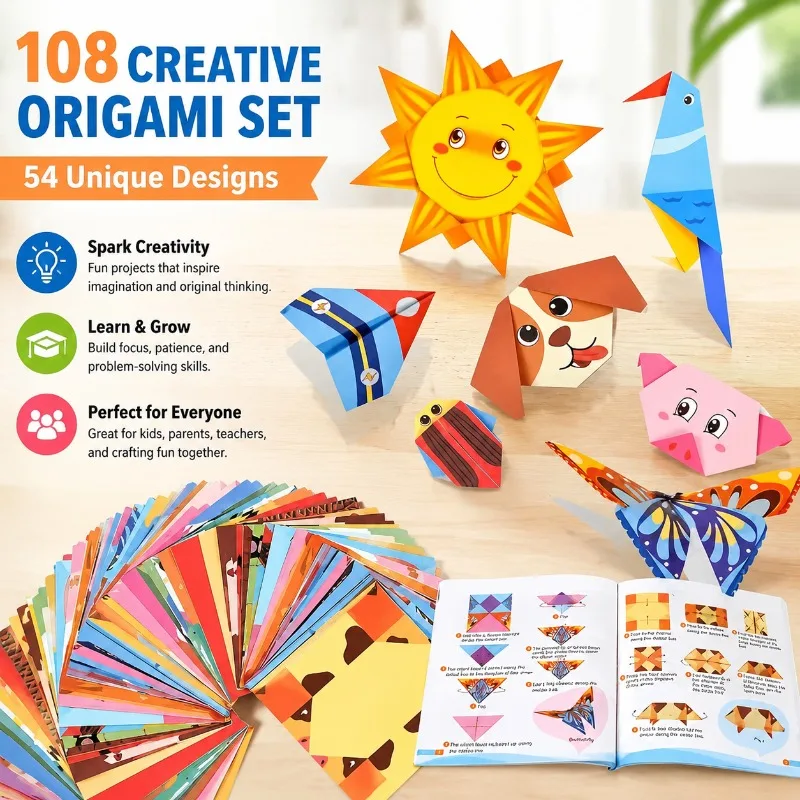 Colorful English Pattern Origami Paper Kids Kindergarten DIY Handcraft Creative Educational Folding Sheet Bright Multi-tone