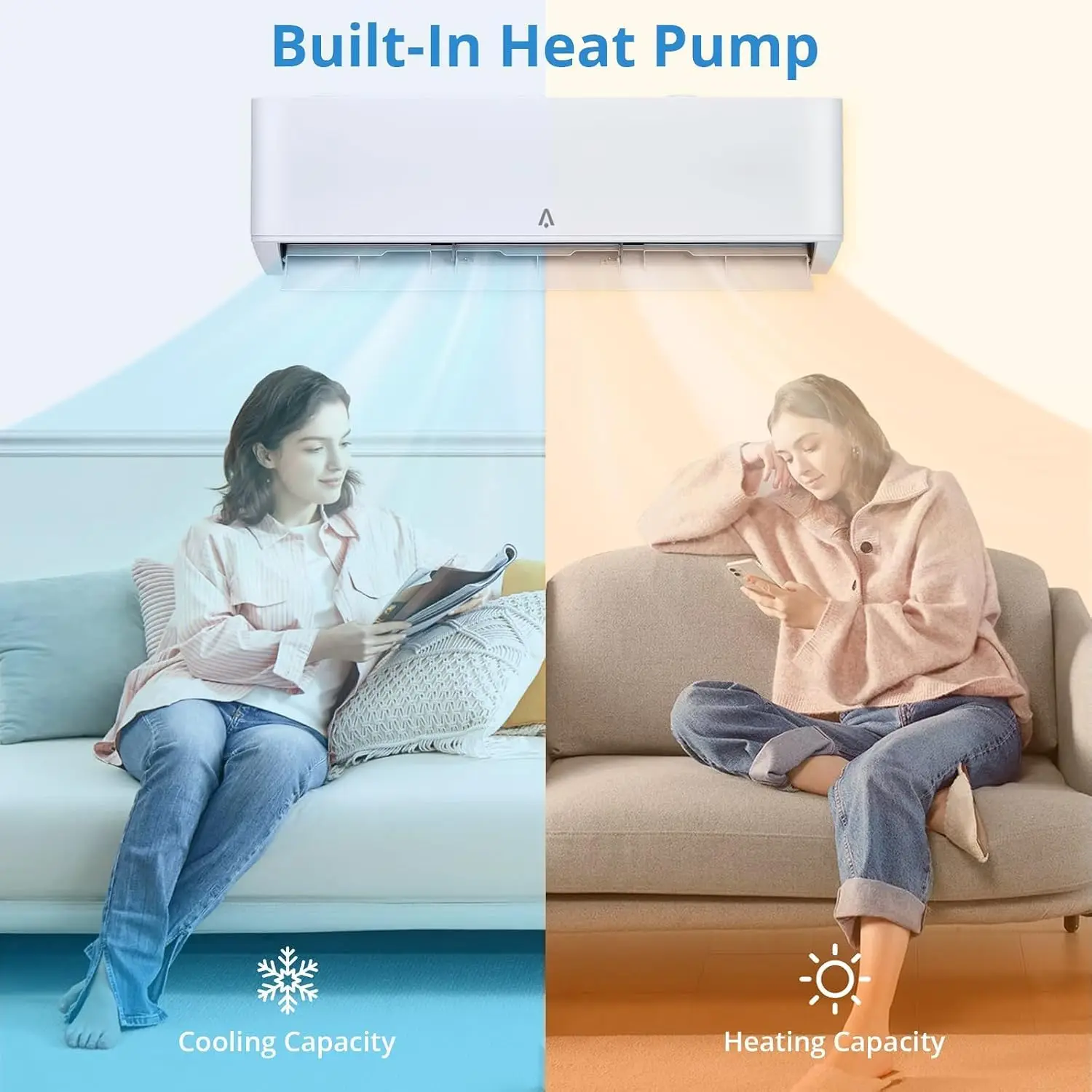 18,000 BTU Mini Split Air Conditioner & Heat Pump, 21 SEER2 Inverter, Ultra-Quiet Ductless AC with WiFi App Control,, Custom