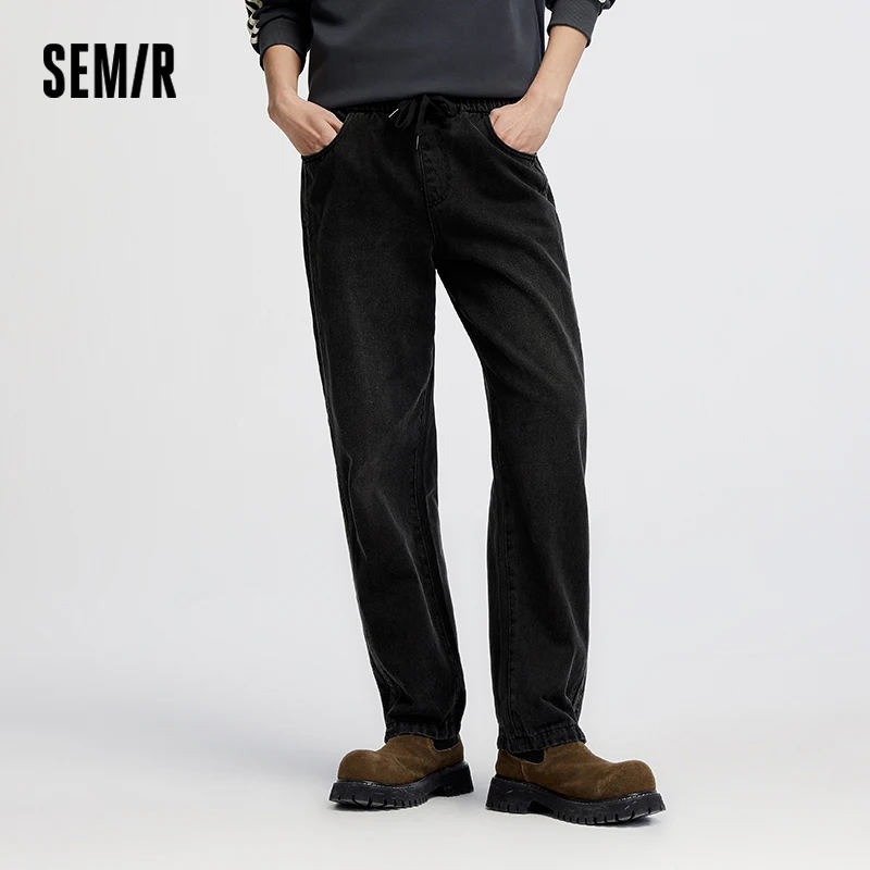 Semir Men Jeans Retro Wide Straight Side Stripe Elastic Waist 2026 Autumn Soft Denim Pants Casual Street Style Daily Wear