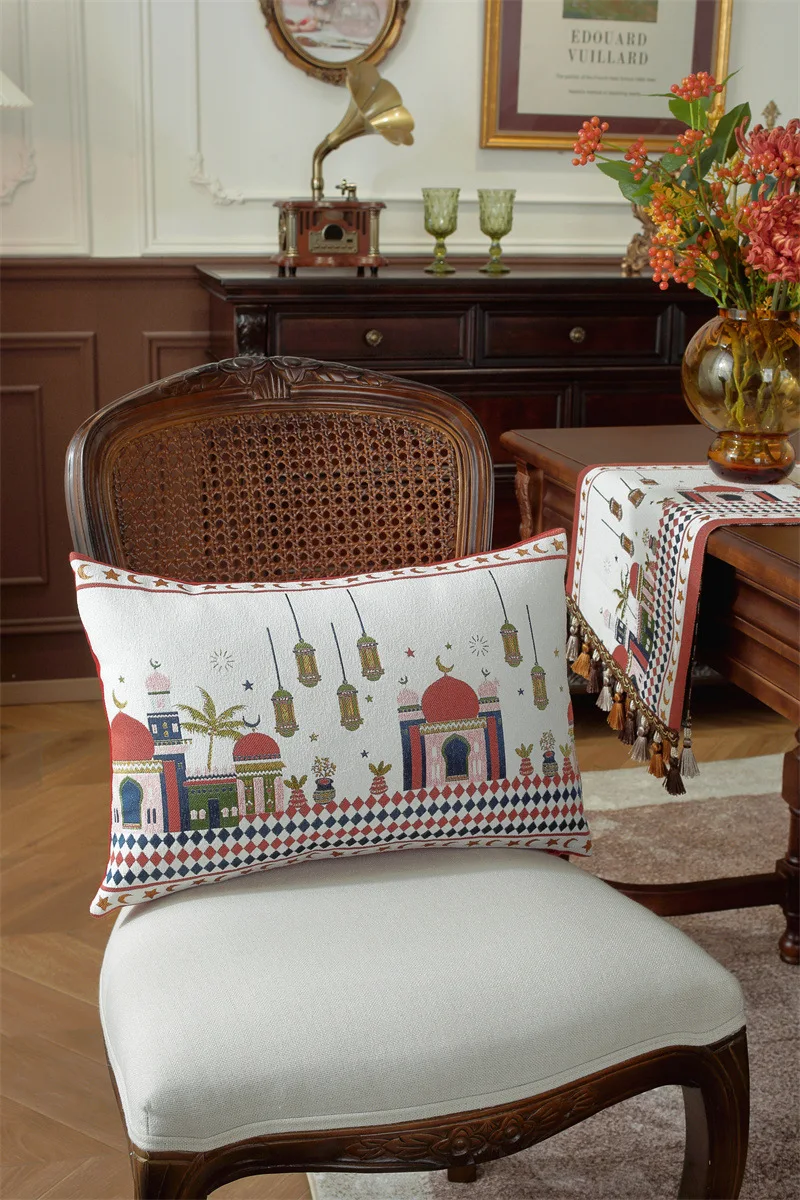 Gewebter Jacquard-Stern-Mond-Schloss-Kamel-Patchwork-Kissenbezug Cojines Wohnzimmer-Sofa-Dekoration Rückenlehnen-Kissenbezüge – Detail 19